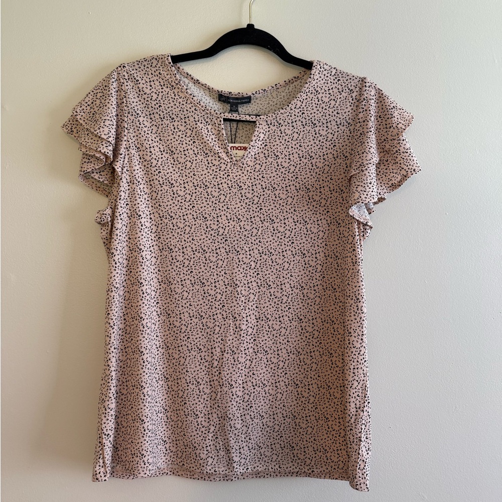 Adrianna Papell Cream and Black Ruffle Sleeve Blouse
